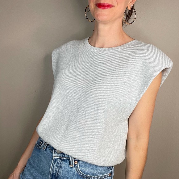 Express Tops - New Express structured shoulder cotton sweater vest knit top heather grey M NWT